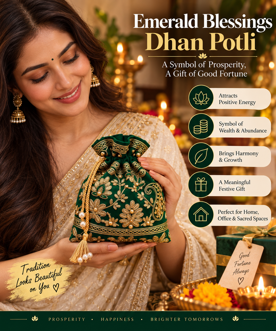 Emerald Blessings Dhan Potli | Prosperity, Wealth & Good Luck