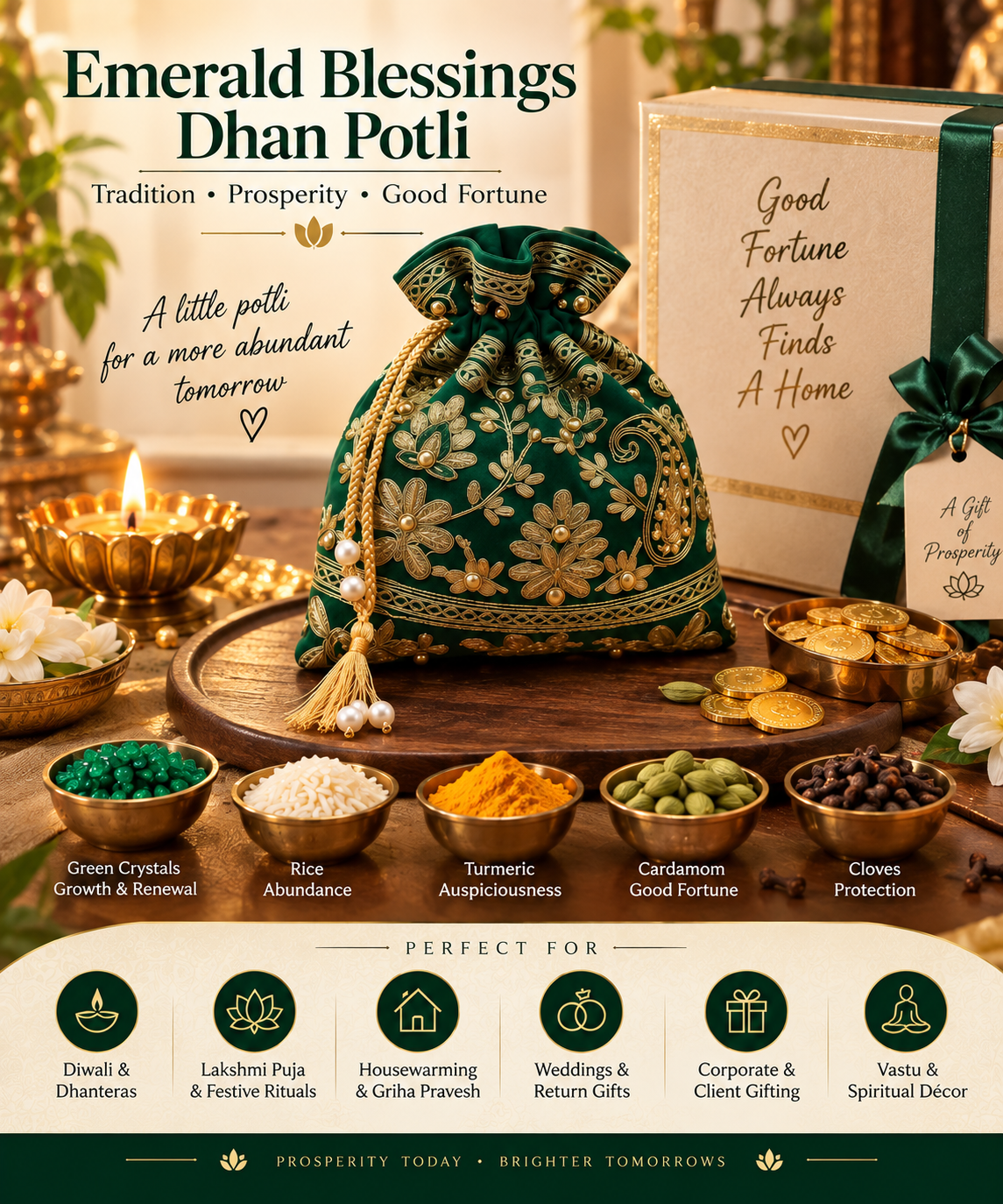 Emerald Blessings Dhan Potli | Prosperity, Wealth & Good Luck