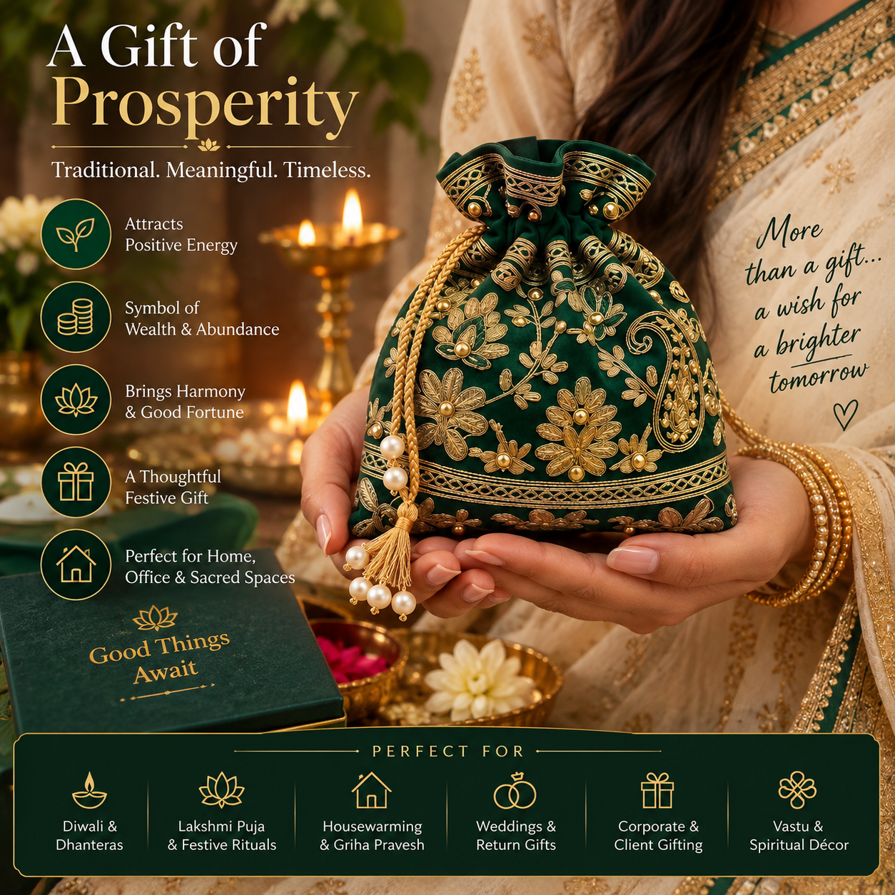 Emerald Blessings Dhan Potli | Prosperity, Wealth & Good Luck