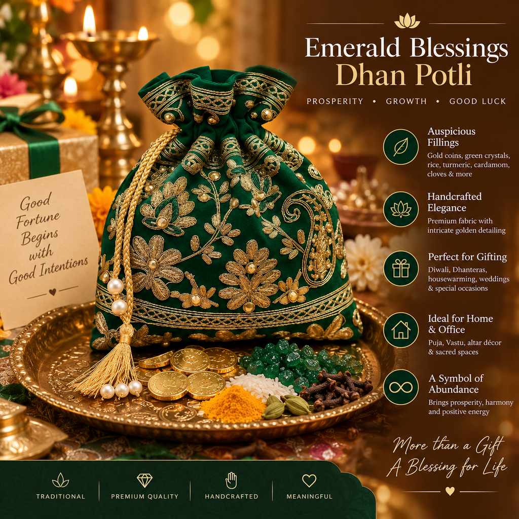 Emerald Blessings Dhan Potli | Prosperity, Wealth & Good Luck