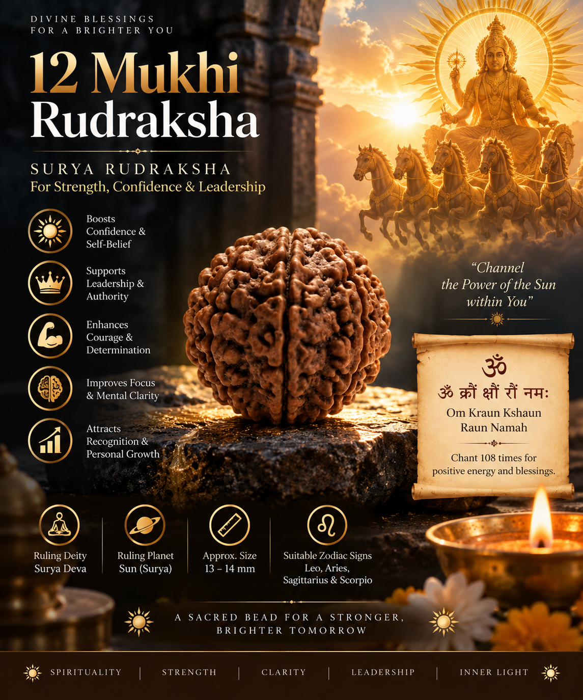 12 Mukhi Rudraksha | Surya Rudraksha for Strength, Confidence & Leadership