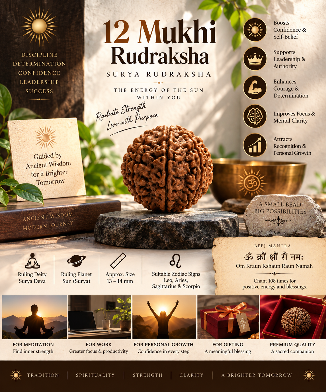 12 Mukhi Rudraksha | Surya Rudraksha for Strength, Confidence & Leadership