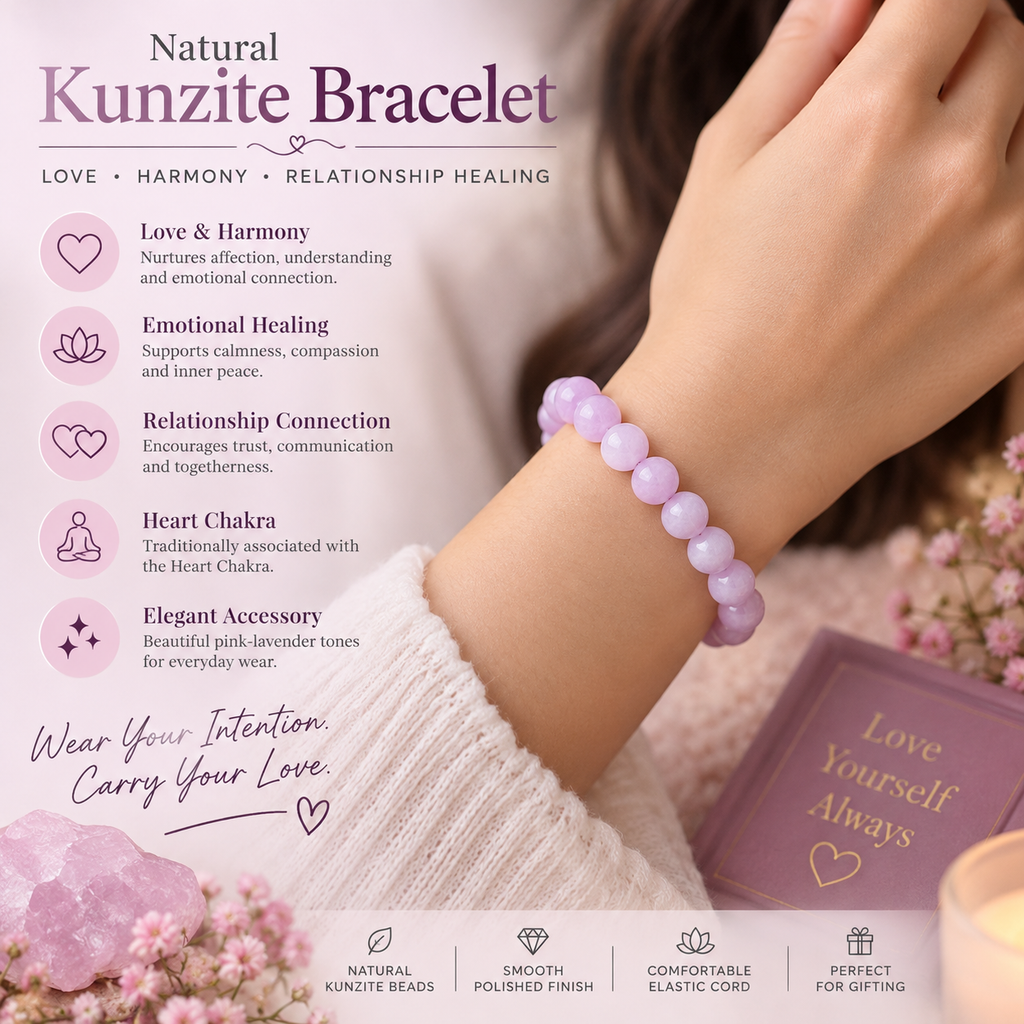 Natural Kunzite Bracelet – Love, Emotional Healing & Relationship Harmony