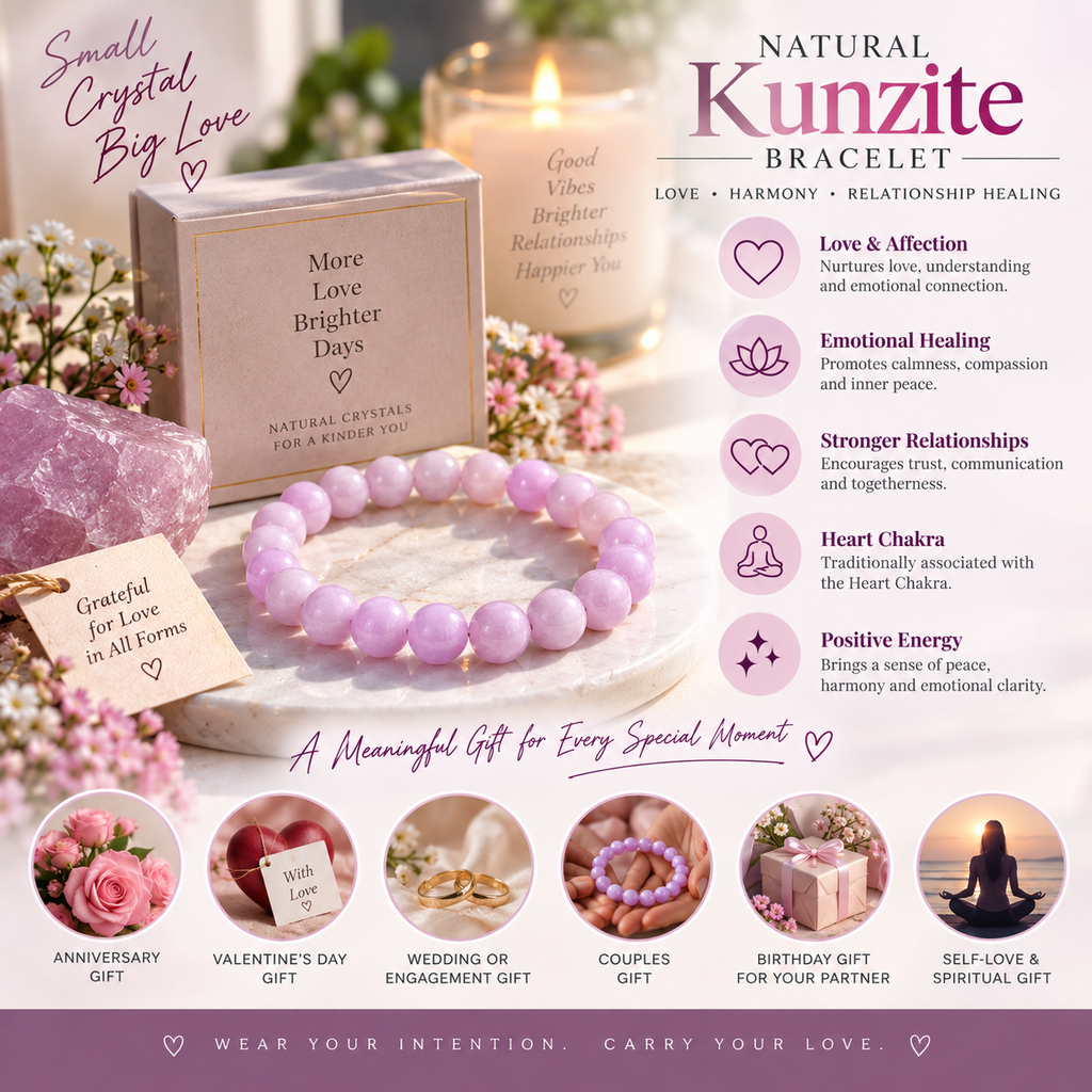 Natural Kunzite Bracelet – Love, Emotional Healing & Relationship Harmony