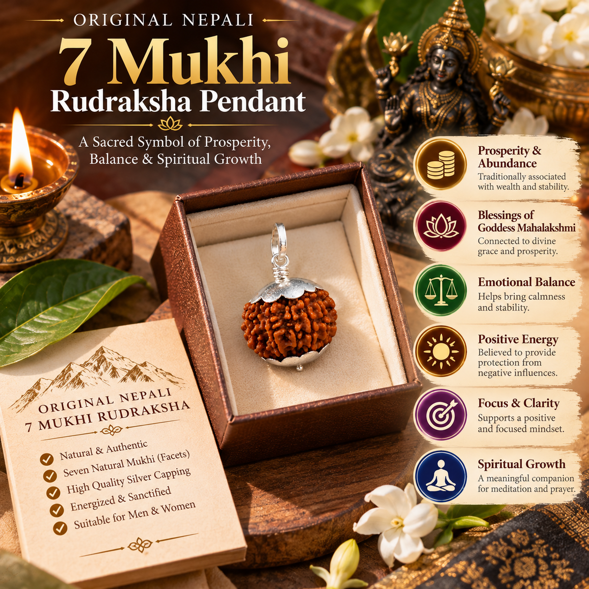 Original Nepali 7 Mukhi Rudraksha Pendant – Natural, Energized & Sacred