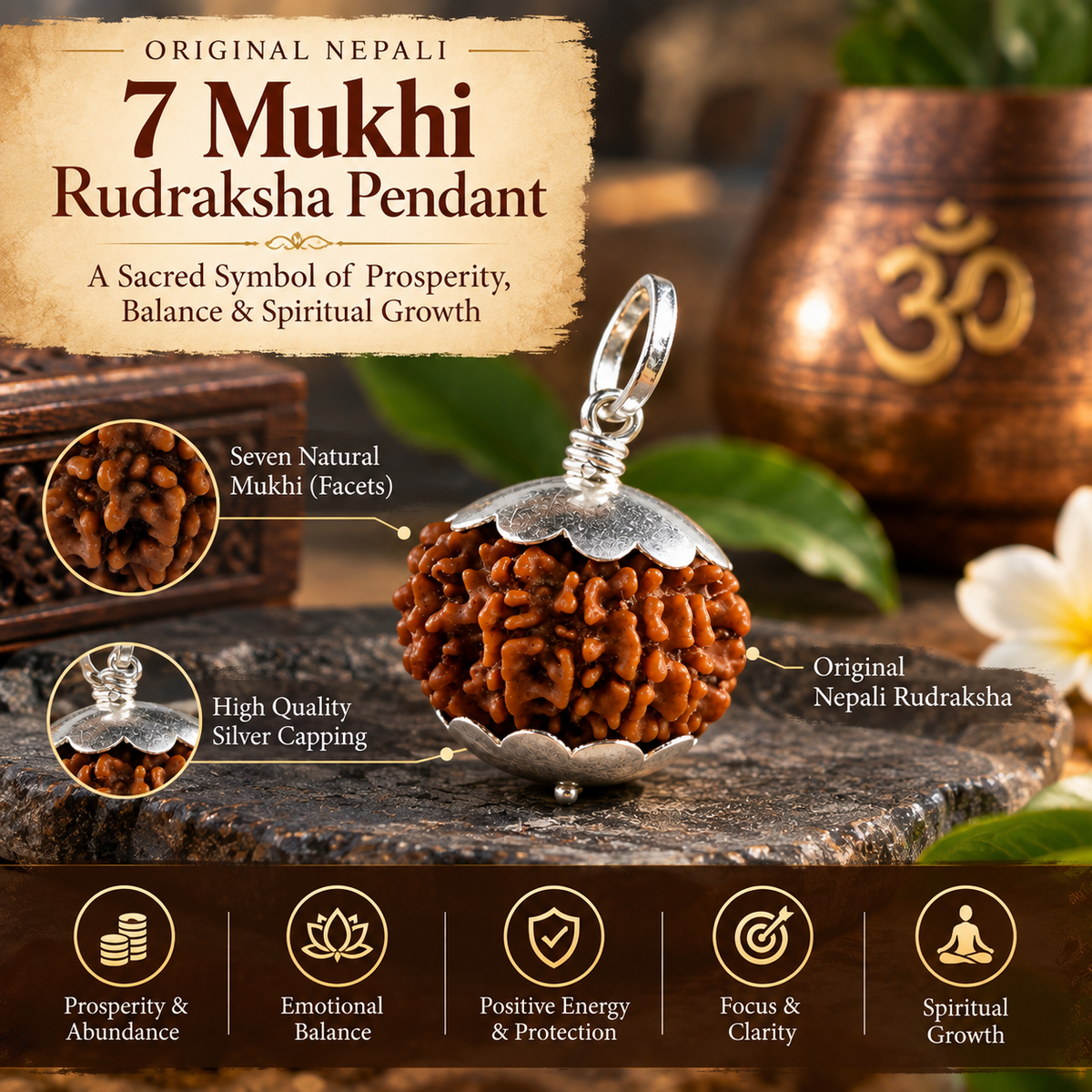 Original Nepali 7 Mukhi Rudraksha Pendant – Natural, Energized & Sacred