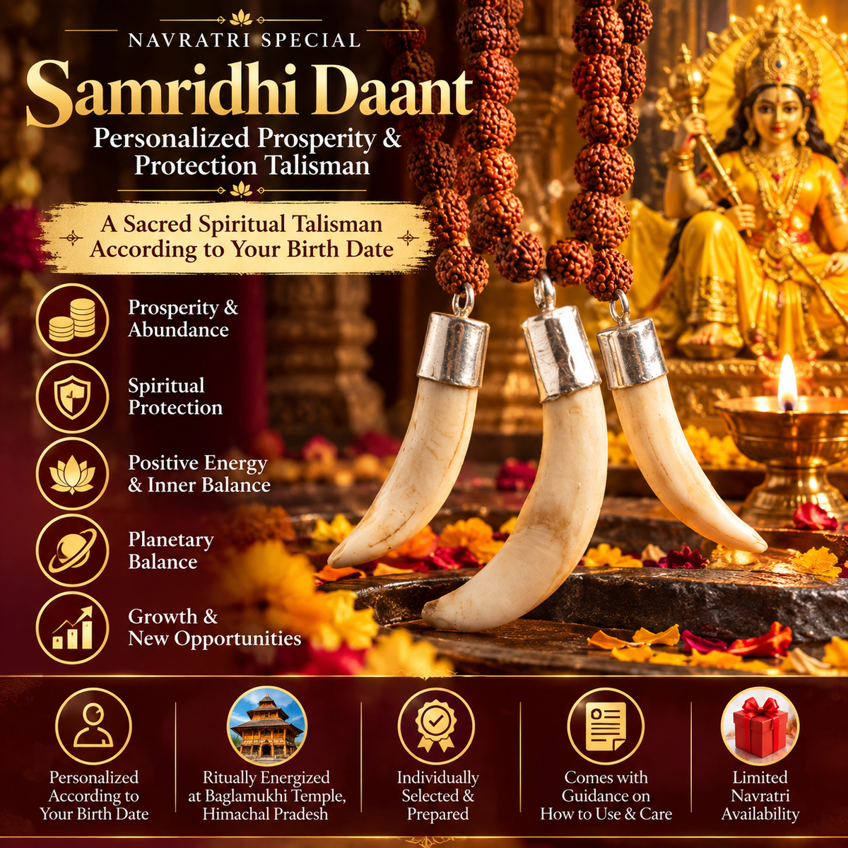 Navratri Samridhi Daant – Personalized Prosperity & Protection Talisman (Energized at Baglamukhi Temple)