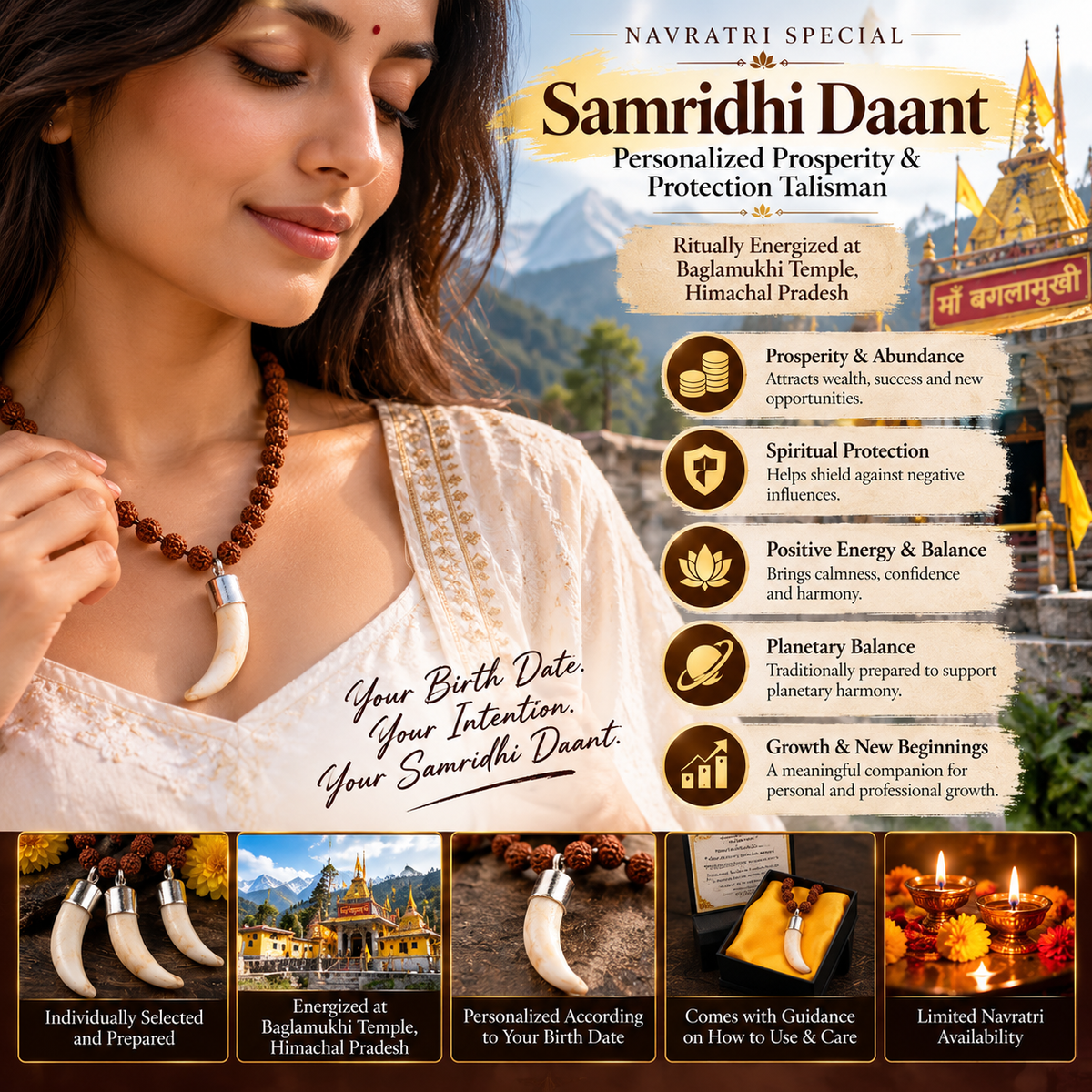 Navratri Samridhi Daant – Personalized Prosperity & Protection Talisman (Energized at Baglamukhi Temple)