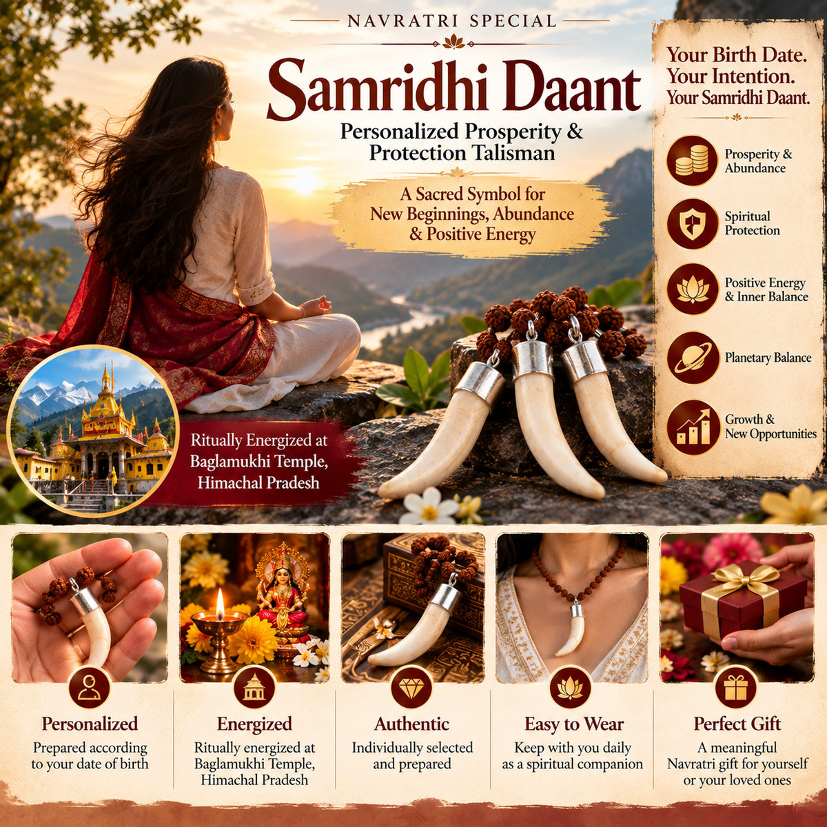 Navratri Samridhi Daant – Personalized Prosperity & Protection Talisman (Energized at Baglamukhi Temple)