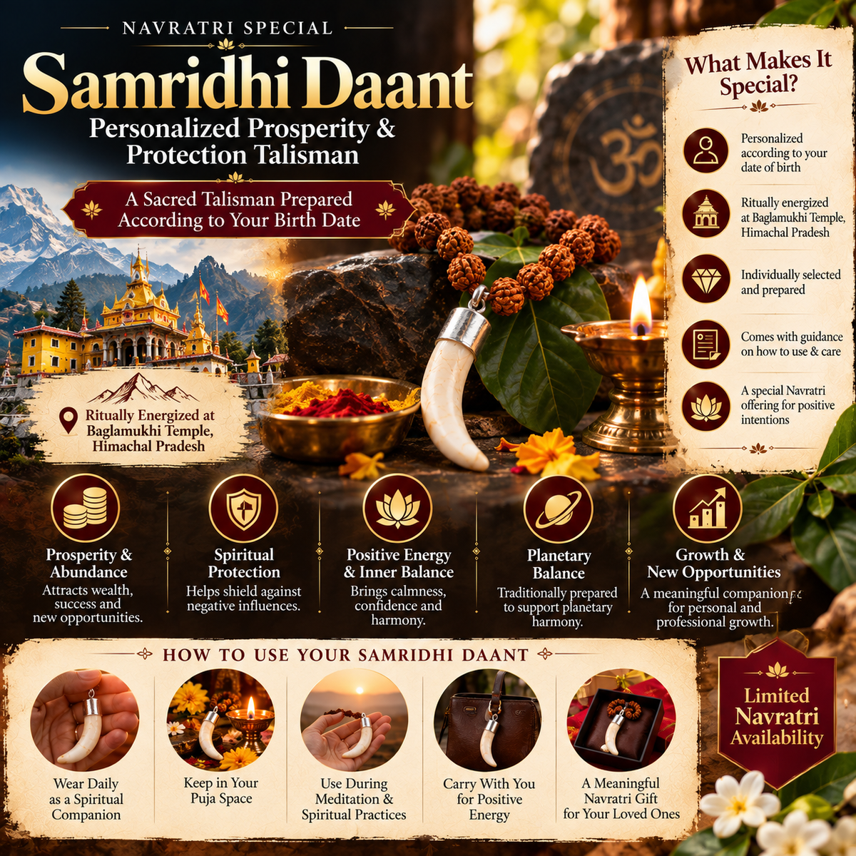 Navratri Samridhi Daant – Personalized Prosperity & Protection Talisman (Energized at Baglamukhi Temple)