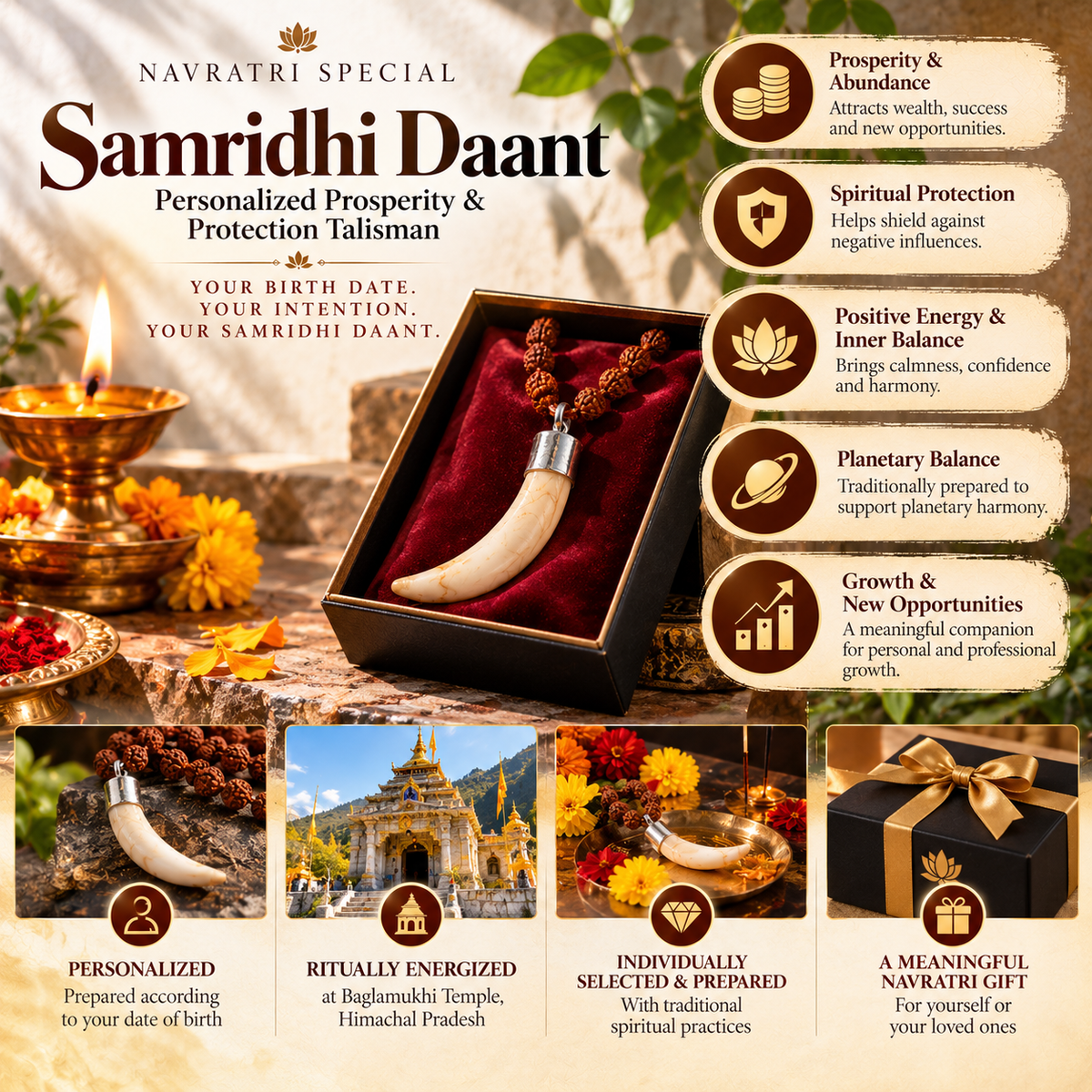 Navratri Samridhi Daant – Personalized Prosperity & Protection Talisman (Energized at Baglamukhi Temple)