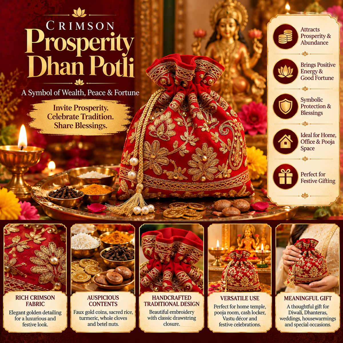 Crimson Prosperity Dhan Potli – Wealth, Abundance & Good Fortune