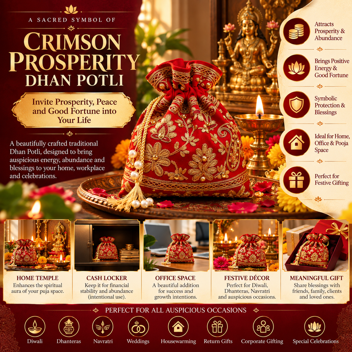 Crimson Prosperity Dhan Potli – Wealth, Abundance & Good Fortune