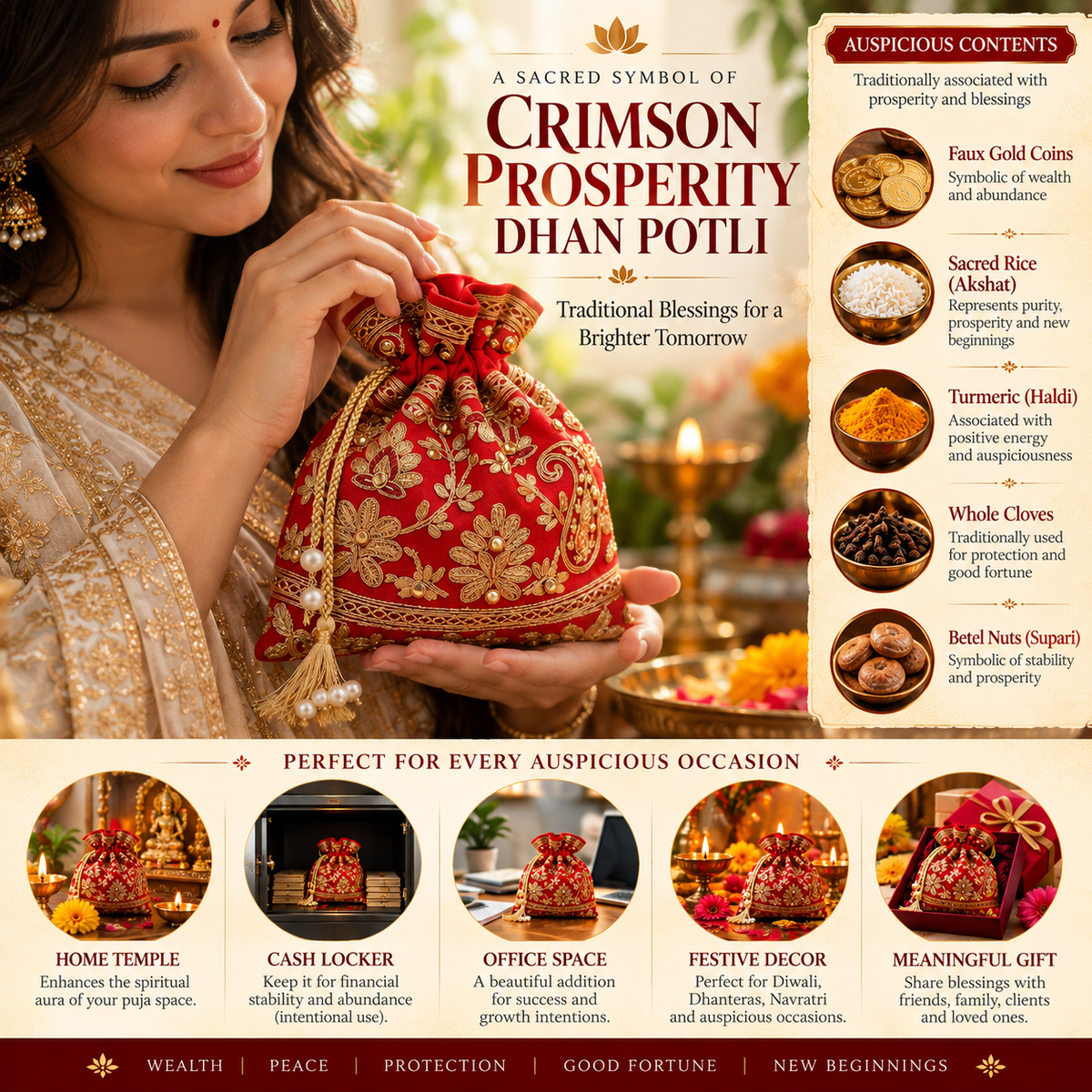 Crimson Prosperity Dhan Potli – Wealth, Abundance & Good Fortune