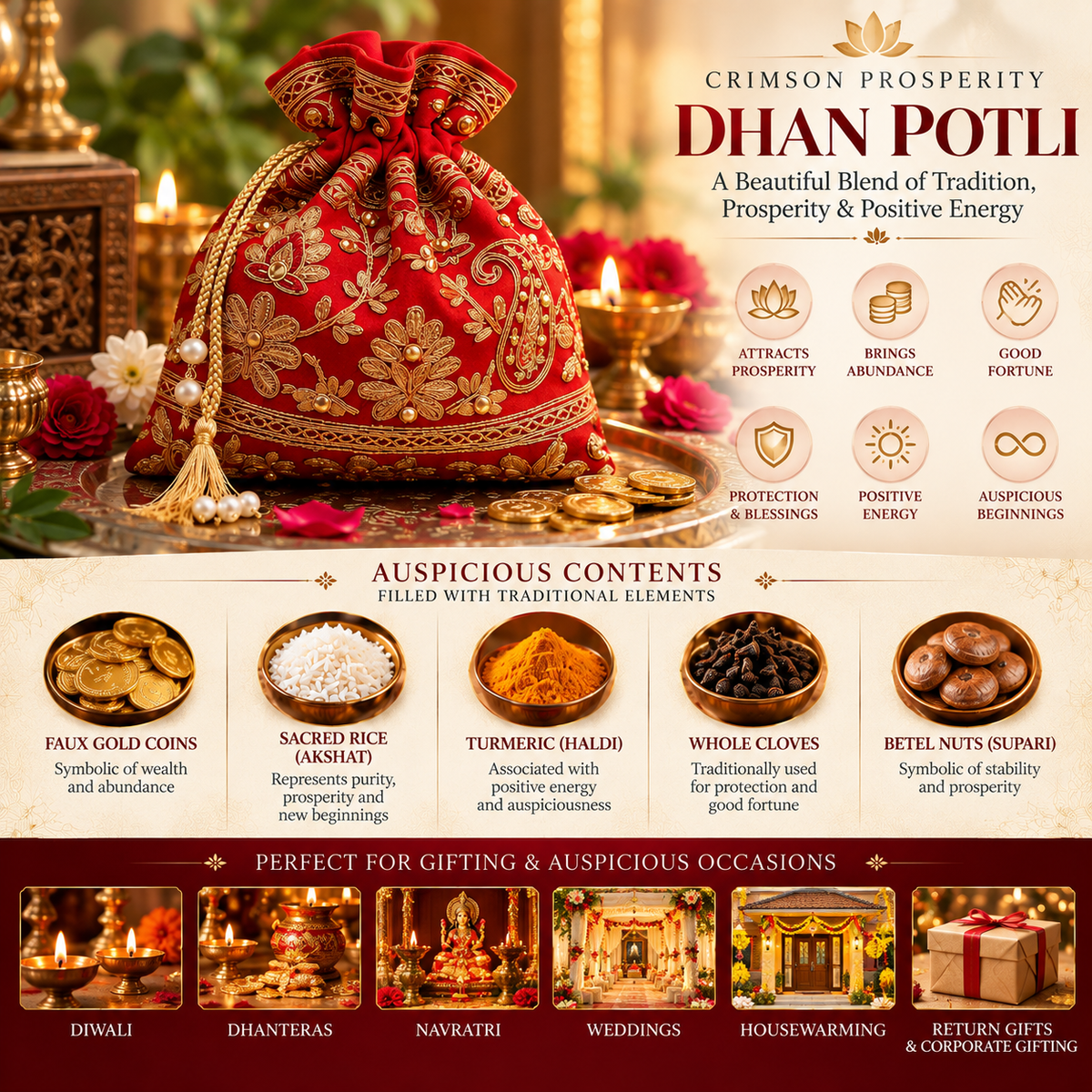 Crimson Prosperity Dhan Potli – Wealth, Abundance & Good Fortune