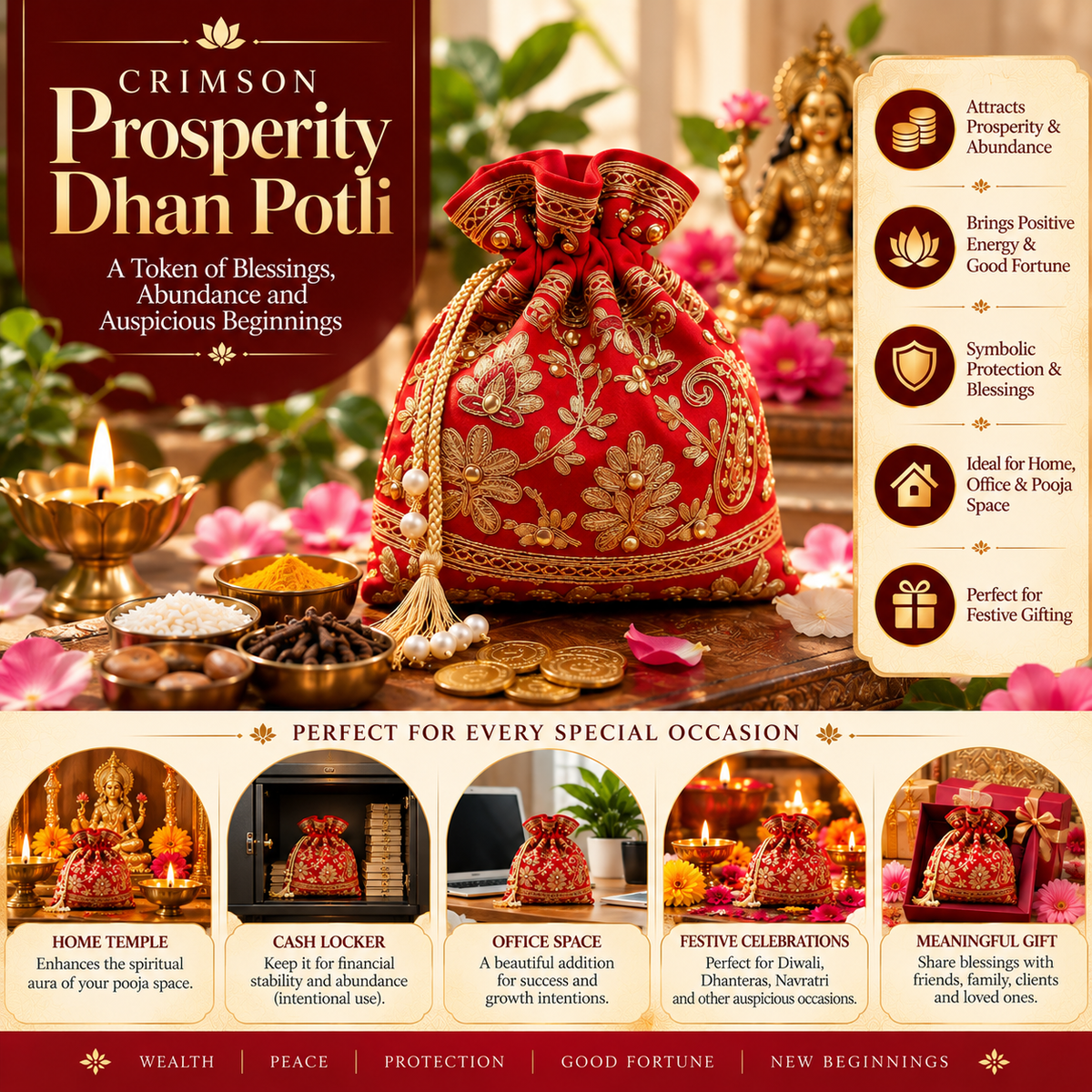 Crimson Prosperity Dhan Potli – Wealth, Abundance & Good Fortune