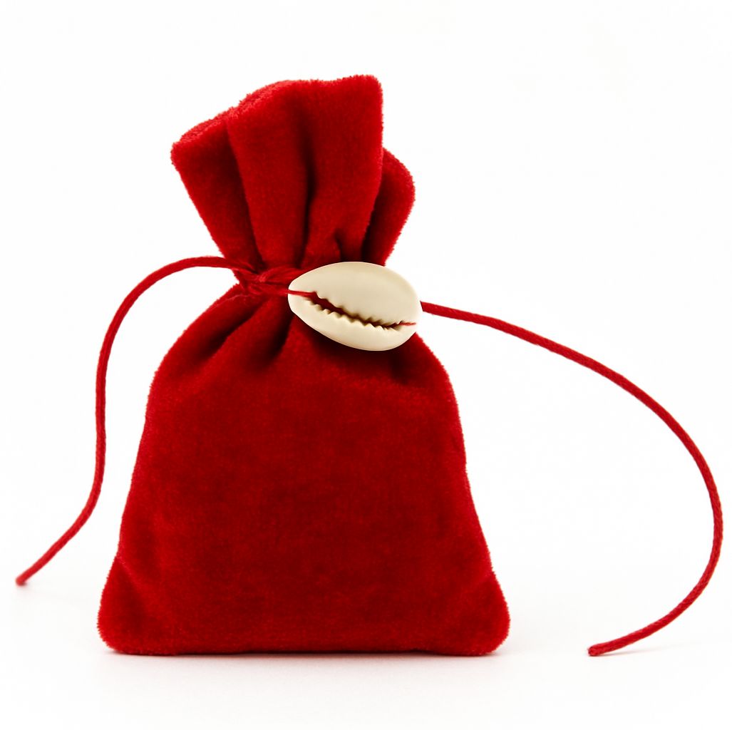 🪔 Shukrana Potli – Red Velvet Ganesh Chaturthi Offering Pouch with Cowrie Shell