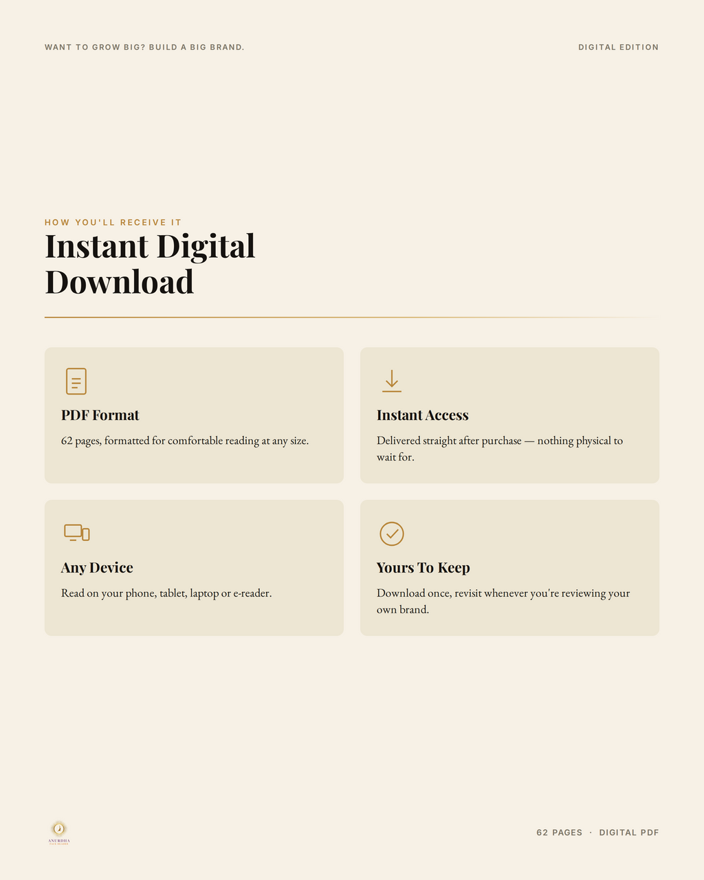 Want to Grow Big Build a Big Brand instant digital PDF download preview on phone and laptop